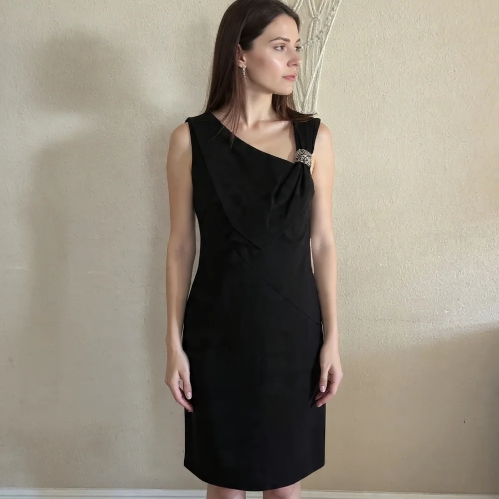 Nue By Shani Black Asymmetrical Sheath Mini Dress Size 6 NWT $290 Embelished - Picture 1 of 13